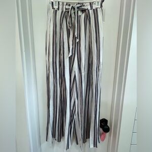 Simple White and Blue Striped Wide-Leg Pants
